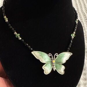 Vintage Green Butterfly Pendant Necklace